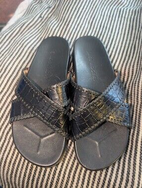 Jack Rogers 8 1/2 Lexi Slide Sandals Shoes Leather Platform Black 8.5M Croc